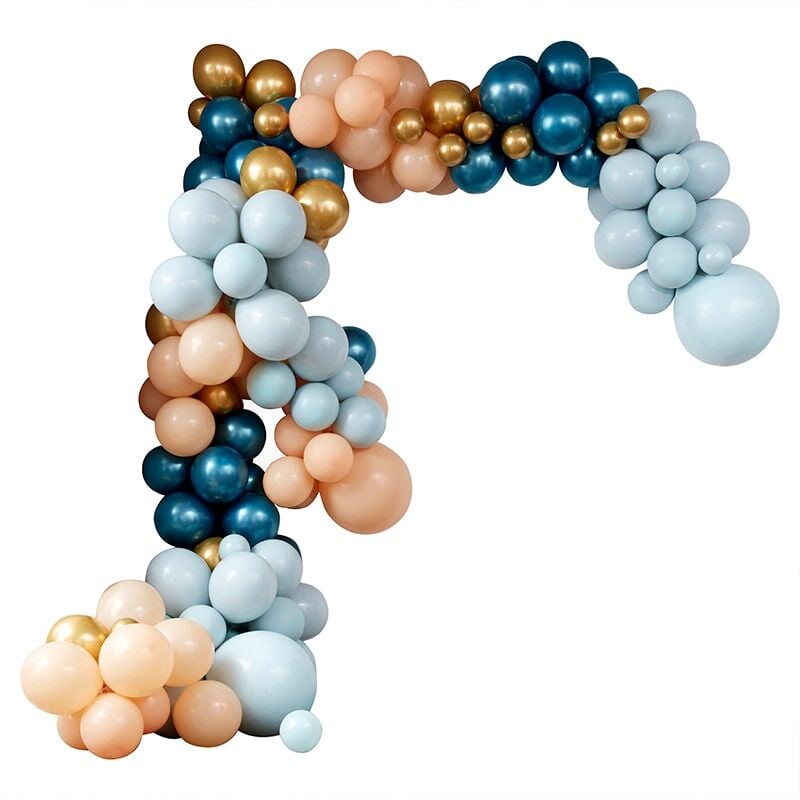 Kit Arche Luxe de 200 Ballons - Bleu turquoise, Pêche, Menthe et Or