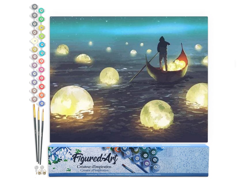 Peinture par Numéro Figured'Art - Lumières sur le Lac - Kit de Loisir Créatif DIY Numéro d'Art Complet - 40x50cm sans châssis en bois