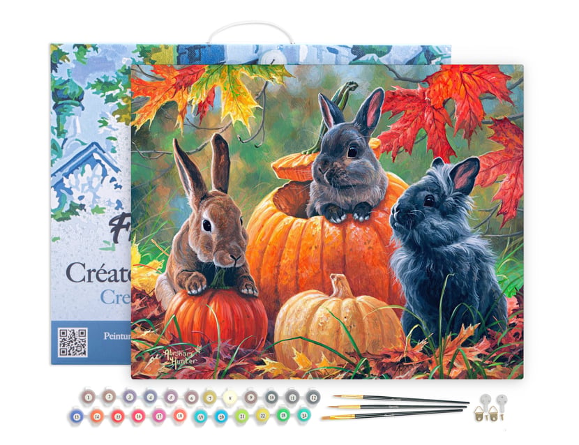 Peinture par Numéro Figured'Art avec Cadre - Trio de lapins - Kit de Loisir Créatif DIY Numéro d'Art Complet - 40x50cm toile tendue sur châssis