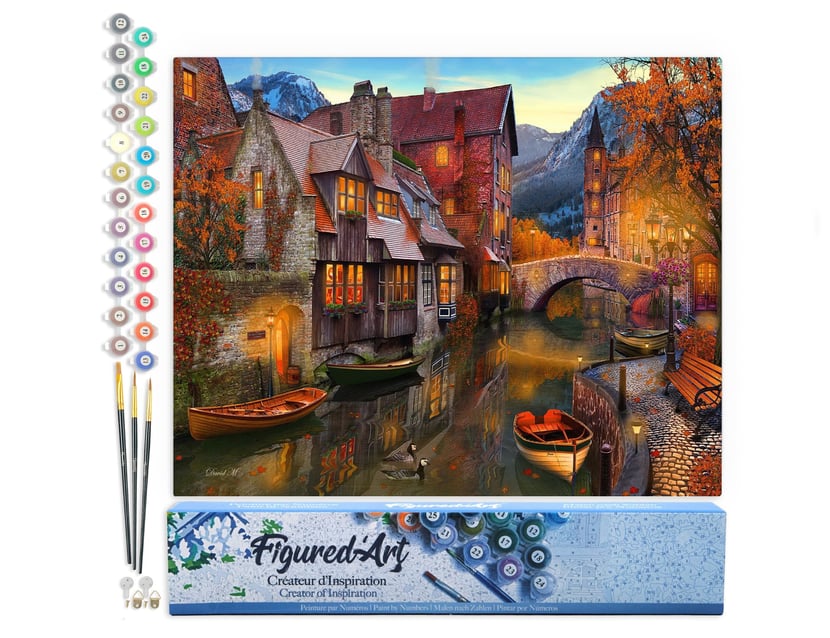 Peinture par Numéro Figured'Art - Canaux chaleureux - Kit de Loisir Créatif DIY Numéro d'Art Complet - 40x50cm sans châssis en bois