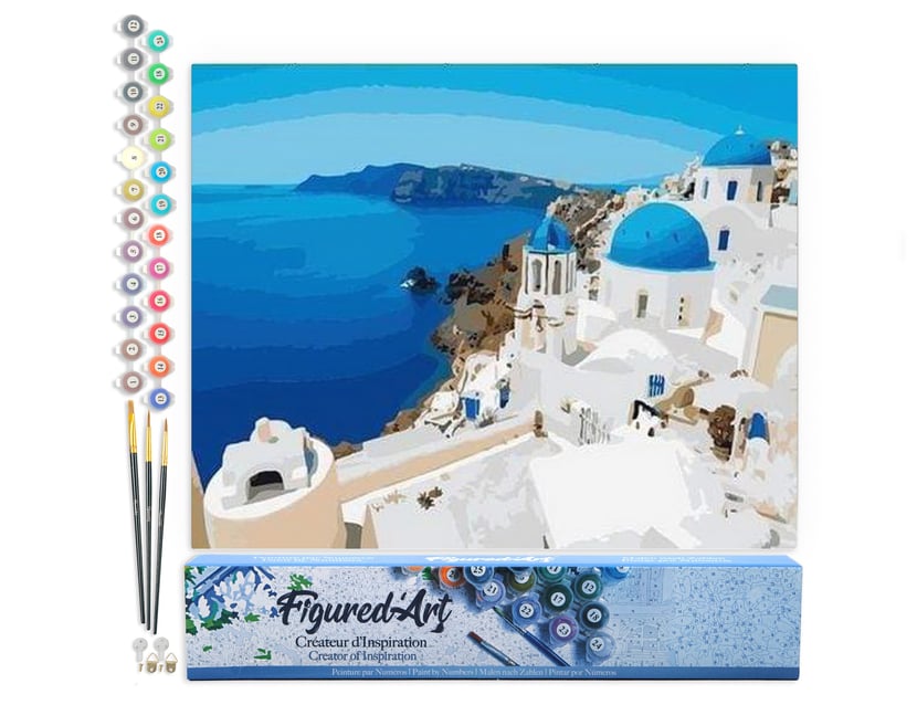 Peinture par Numéro Figured'Art - Village grec - Kit de Loisir Créatif DIY Numéro d'Art Complet - 40x50cm sans châssis en bois
