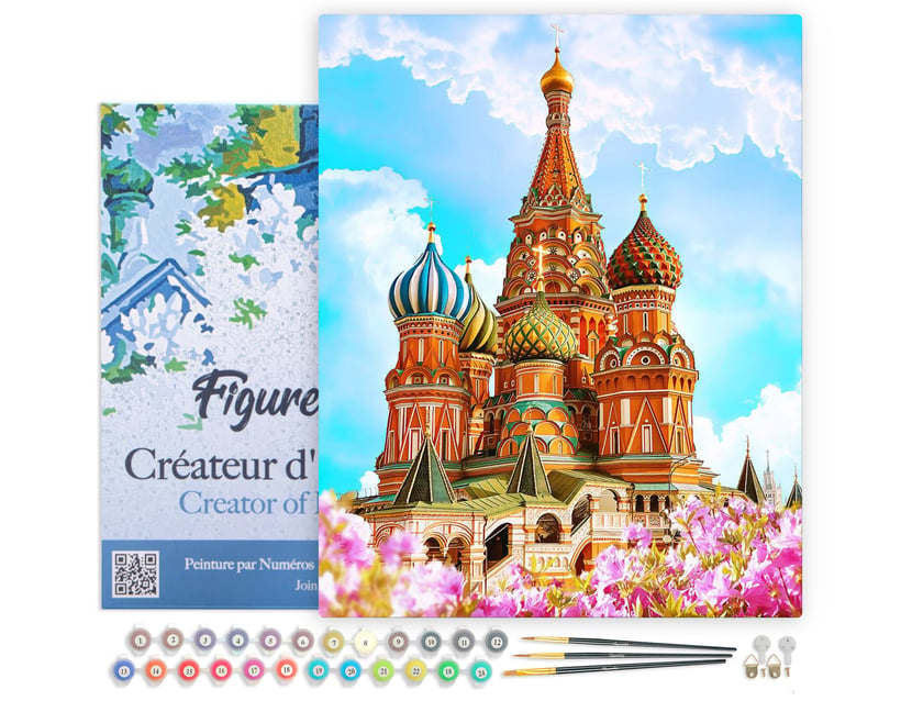 Peinture par Numéro Figured'Art avec Cadre - Cathédrale St Basil - Kit de Loisir Créatif DIY Numéro d'Art Complet - 40x50cm toile tendue sur châssis