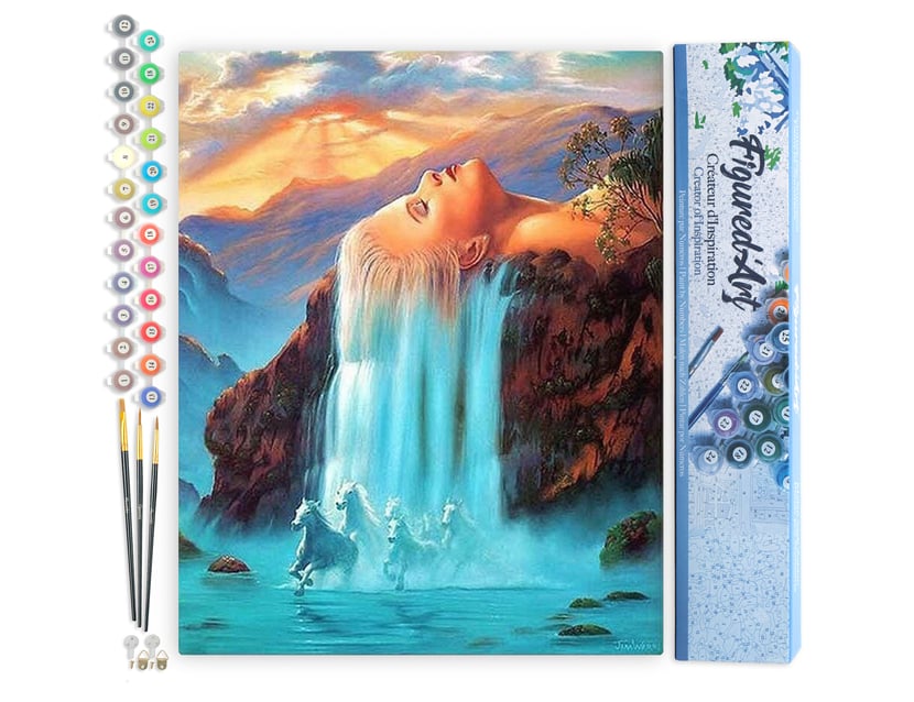 Peinture par Numéro Figured'Art - Chute d'Eau Chevelure - Kit de Loisir Créatif DIY Numéro d'Art Complet - 40x50cm sans châssis en bois