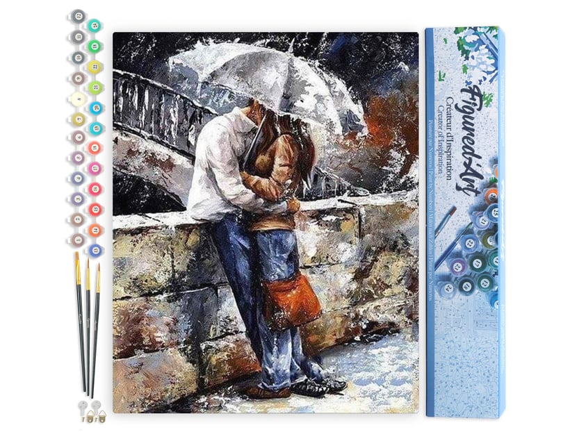Peinture par Numéro Figured'Art - Couple sous la pluie - Kit de Loisir Créatif DIY Numéro d'Art Complet - 40x50cm sans châssis en bois