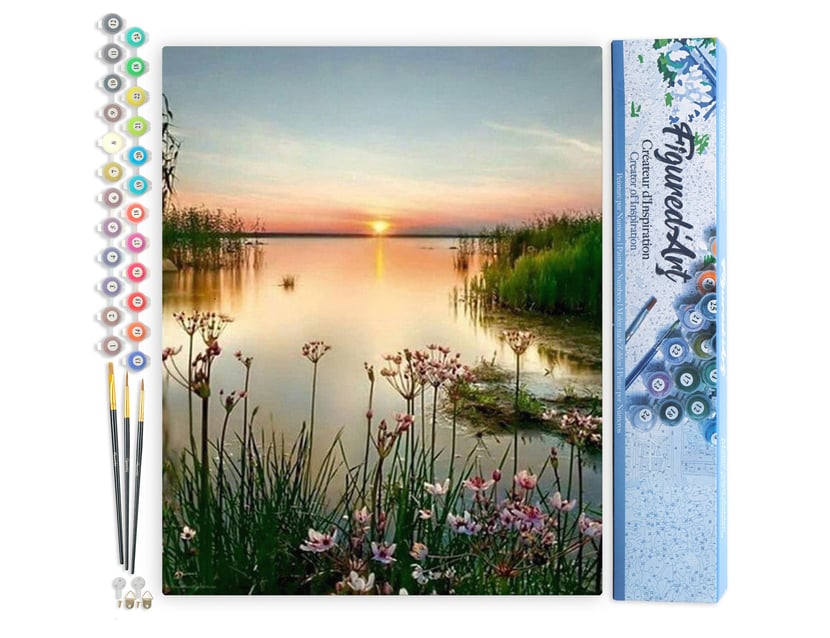 Peinture par Numéro Figured'Art - Lac paisible - Kit de Loisir Créatif DIY Numéro d'Art Complet - 40x50cm sans châssis en bois