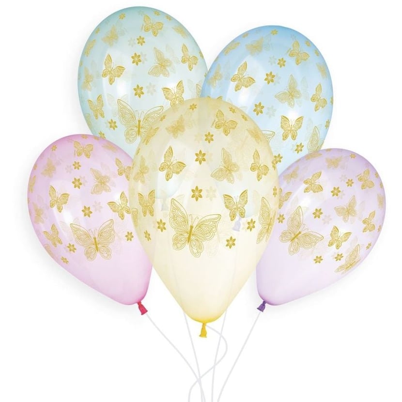 5 Ballons Or Papillon Ø33cm