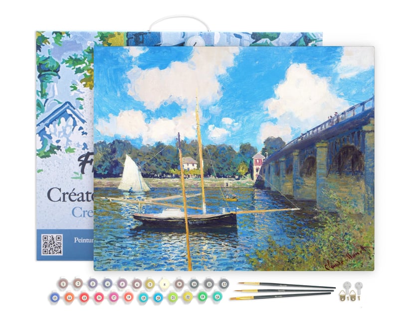 Peinture par Numéro Figured'Art avec Cadre - Le Pont d'Argenteuil - Monet - Kit de Loisir Créatif Numéro d'Art - 40x50cm toile tendue sur châssis