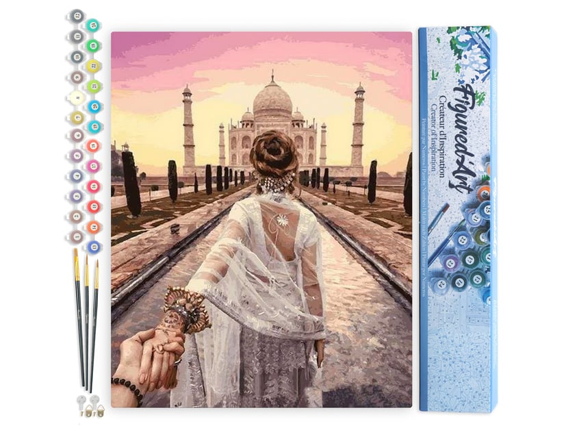 Peinture par Numéro Figured'Art - Balade Romantique Taj Mahal - Kit de Loisir Créatif DIY Numéro d'Art Complet - 40x50cm sans châssis en bois