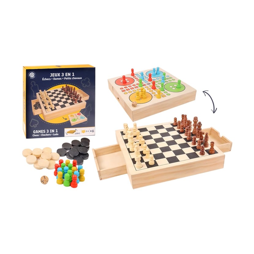 Coffret multi jeux carrousel (bois et carton) : Jeux de parcours - J02742