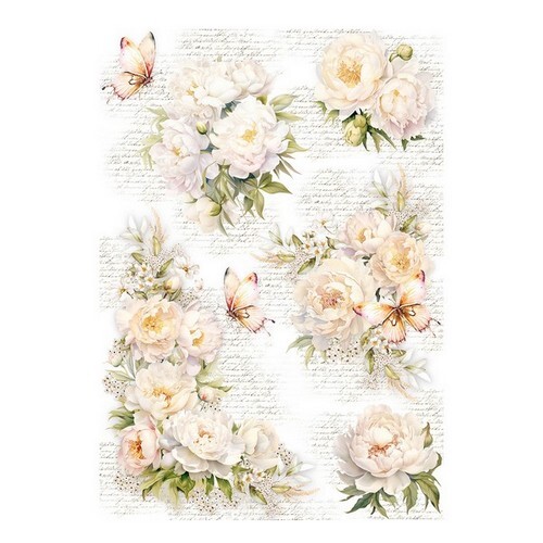 Papier De Riz Blanc 36g/m² - 21,6x29,2cm - Motif Bouquet Noir - Pour Découpage, Scrapbooking Et Art DIY