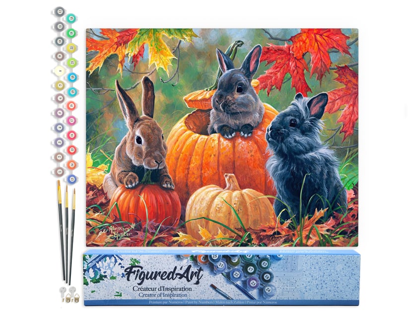 Peinture par Numéro Figured'Art - Trio de lapins - Kit de Loisir Créatif DIY Numéro d'Art Complet - 40x50cm sans châssis en bois