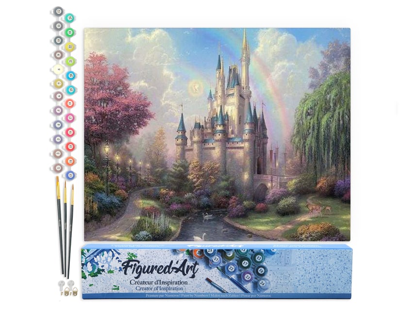 Peinture par Numéro Figured'Art - Château et Arc en Ciel - Kit de Loisir Créatif DIY Numéro d'Art Complet - 40x50cm sans châssis en bois