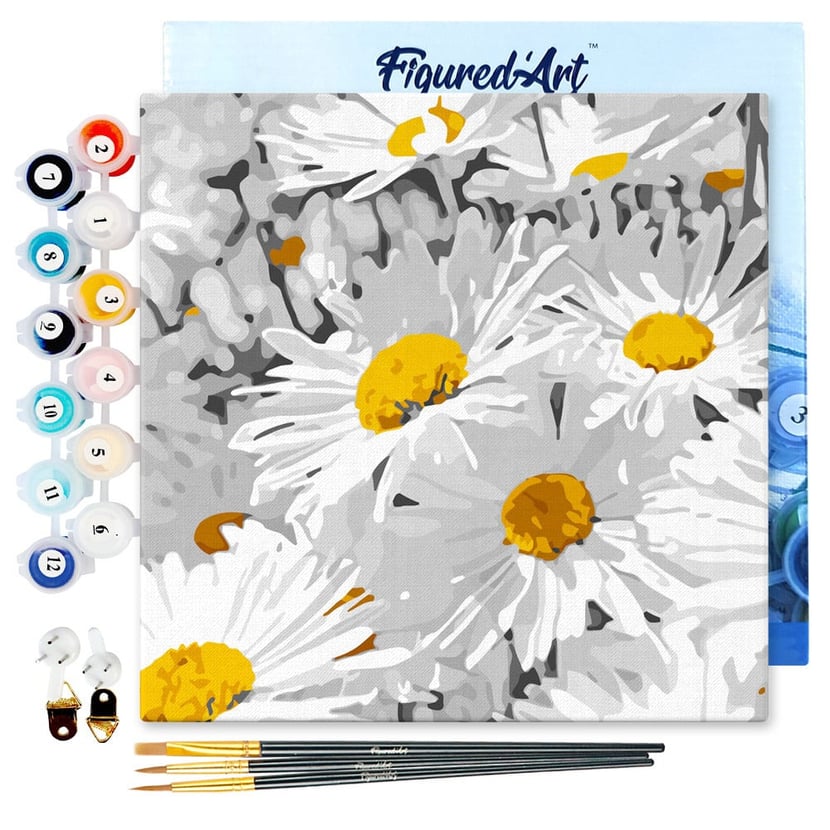 Mini Peinture par Numéro Figured'Art 20x20cm avec cadre Jolies Marguerites - Petit Format
