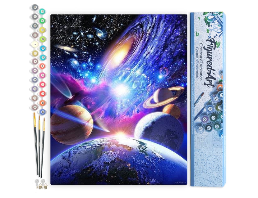Peinture par Numéro Figured'Art - Système Planétaire - Kit de Loisir Créatif DIY Numéro d'Art Complet - 40x50cm sans châssis en bois