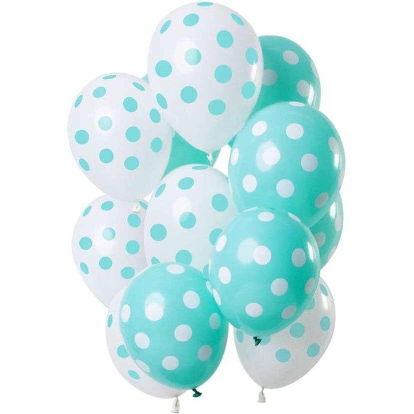 Bouquet 12 Ballons à Pois Menthe et Blanc