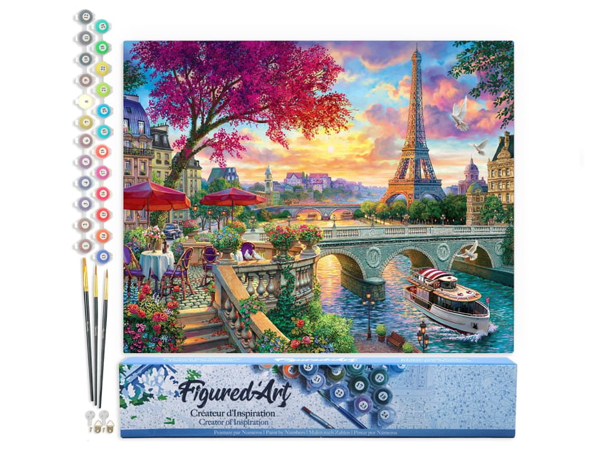 Peinture par Numéro Figured'Art - Diner en bords de seine - Kit de Loisir Créatif DIY Numéro d'Art Complet - 40x50cm sans châssis en bois