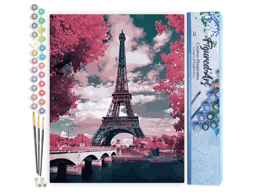 Peinture par Numéro Figured'Art - Tour Eiffel au Printemps - Kit de Loisir Créatif DIY Numéro d'Art Complet - 40x50cm sans châssis en bois