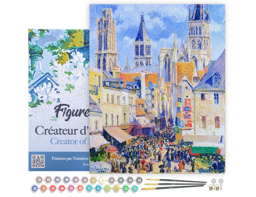 Peinture par Numéro Figured'Art avec Cadre - Rue de l'Épicerie, Rouen - Camille Pissarro - Numéro d'Art - 40x50cm toile tendue sur châssis