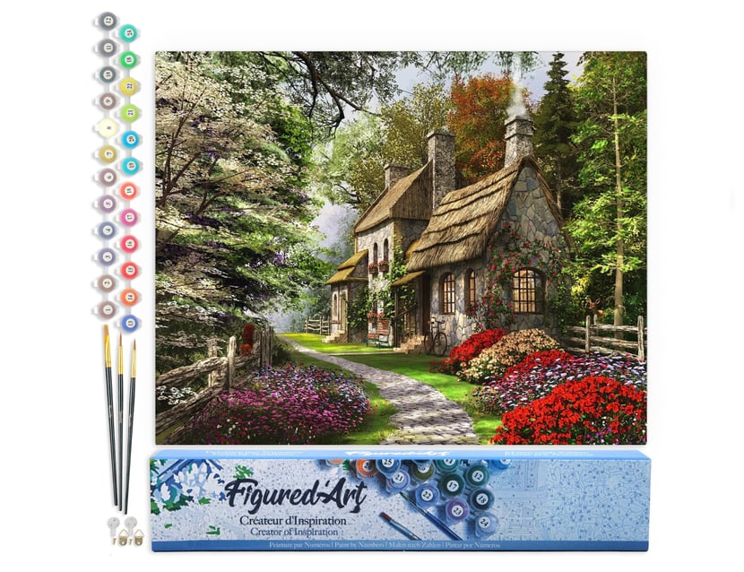 Peinture par Numéro Figured'Art - Paysage de campagne - Kit de Loisir Créatif DIY Numéro d'Art Complet - 40x50cm sans châssis en bois