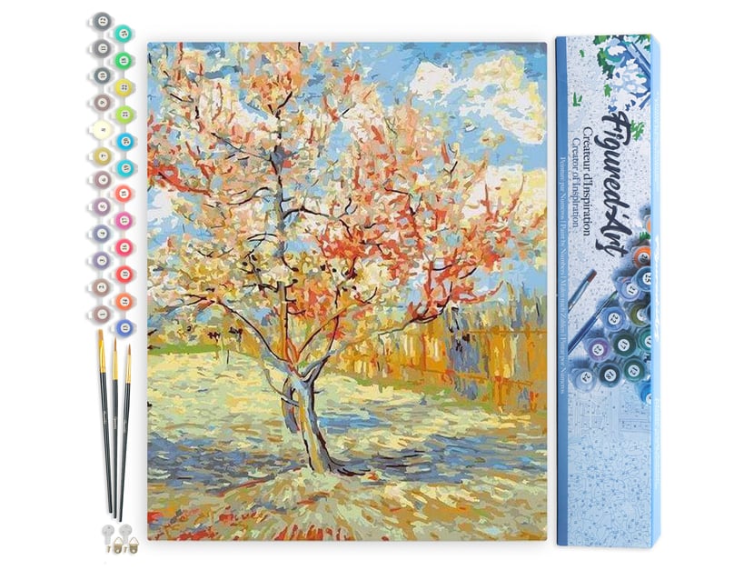 Peinture par Numéro Figured'Art - Van Gogh Pêcher - Kit de Loisir Créatif DIY Numéro d'Art Complet - 40x50cm sans châssis en bois