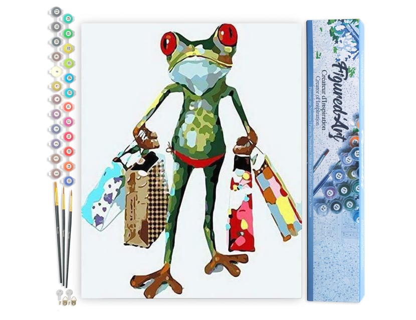 Peinture par Numéro Figured'Art - La Grenouille revenant du Shopping - Kit de Loisir Créatif DIY Numéro d'Art Complet - 40x50cm sans châssis en bois