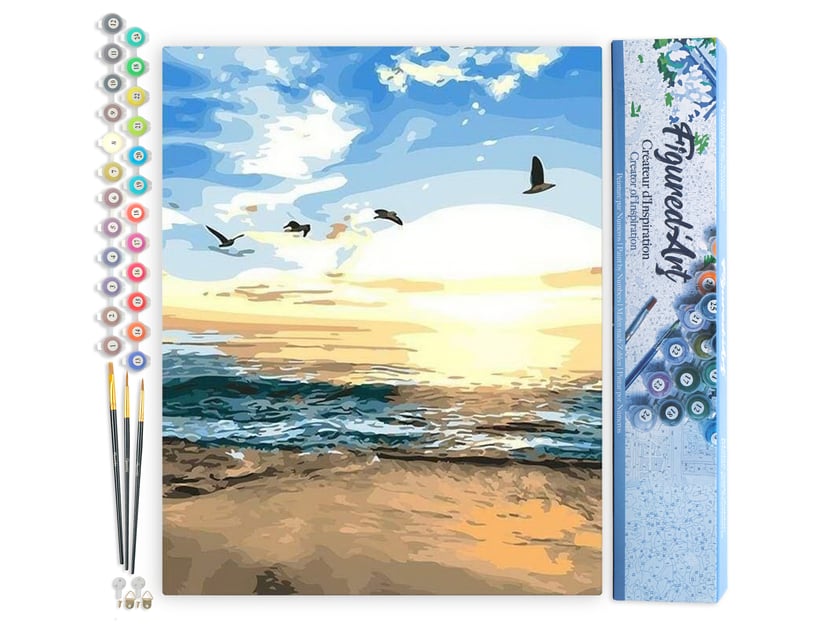 Peinture par Numéro Figured'Art - Oiseaux à la Plage - Kit de Loisir Créatif DIY Numéro d'Art Complet - 40x50cm sans châssis en bois
