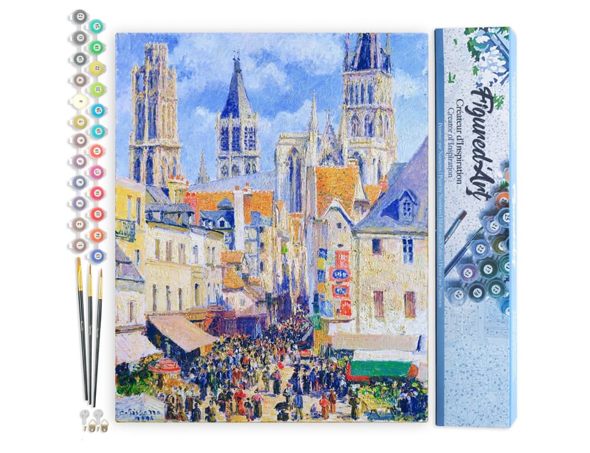 Peinture par Numéro Figured'Art - Rue de l'Épicerie, Rouen - Camille Pissarro - Kit de Loisir Créatif Numéro d'Art - 40x50cm sans châssis en bois