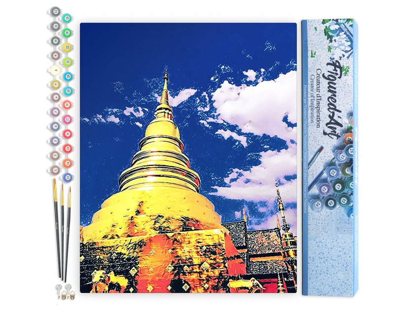Peinture par Numéro Figured'Art - Temple de Chiangmai - Kit de Loisir Créatif DIY Numéro d'Art Complet - 40x50cm sans châssis en bois