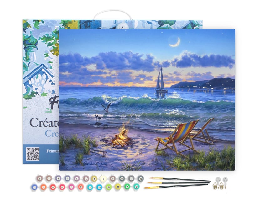 Peinture par Numéro Figured'Art avec Cadre - Vue sur la plage - Kit de Loisir Créatif DIY Numéro d'Art Complet - 40x50cm toile tendue sur châssis