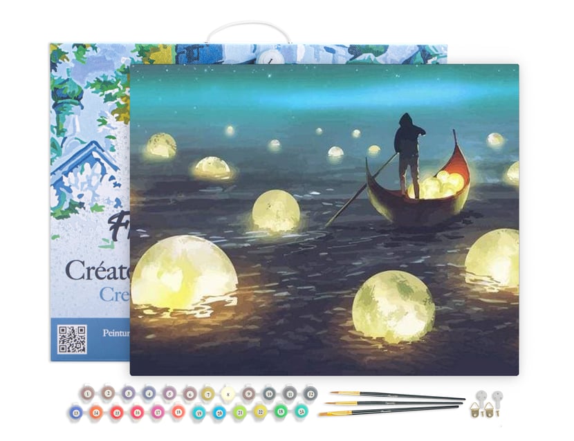 Peinture par Numéro Figured'Art avec Cadre - Lumières sur le Lac - Kit de Loisir Créatif DIY Numéro d'Art Complet - 40x50cm toile tendue sur châssis