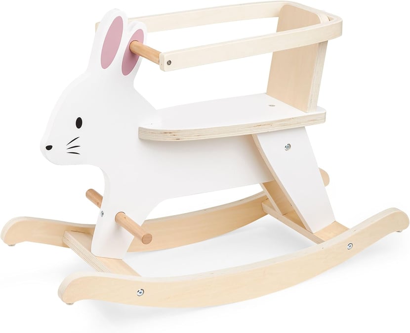 Jouet a Bascule Bois Mamabrum Lapin a Bascule pour Enfant 18 mois Jusqu a 50 KG Animal a Bascule avec Barrieres de securite Peinture Ecologique Jeux d eveil Cultura