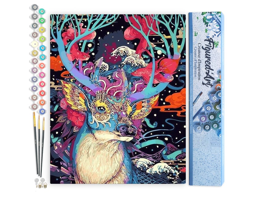 Peinture par Numéro Figured'Art - Renne de Noël Moderne - Kit de Loisir Créatif DIY Numéro d'Art Complet - 40x50cm sans châssis en bois