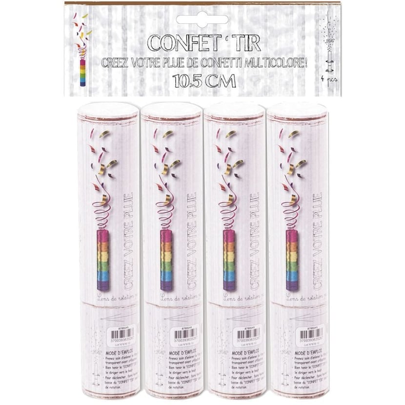 4 Petits Canon à Confettis Multicolores - 10,5 cm