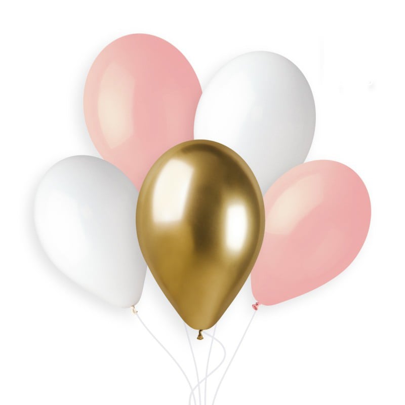 5 Ballons Rose/Blanc/Or Ø33cm - Ballons - Décorer la maison - Fêtes et  anniversaires