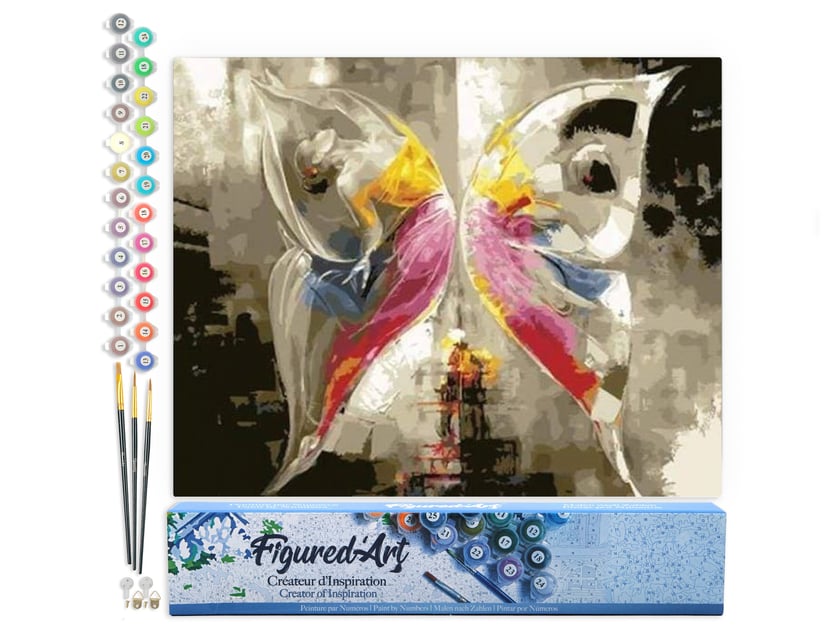 Peinture par Numéro Figured'Art - Papillon Abstrait Coloré - Kit de Loisir Créatif DIY Numéro d'Art Complet - 40x50cm sans châssis en bois