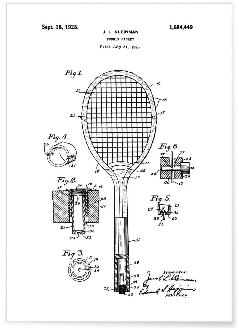 Affiche Brevet raquette tennis | A3 : 29,7x42cm- Imagerie Murale ...