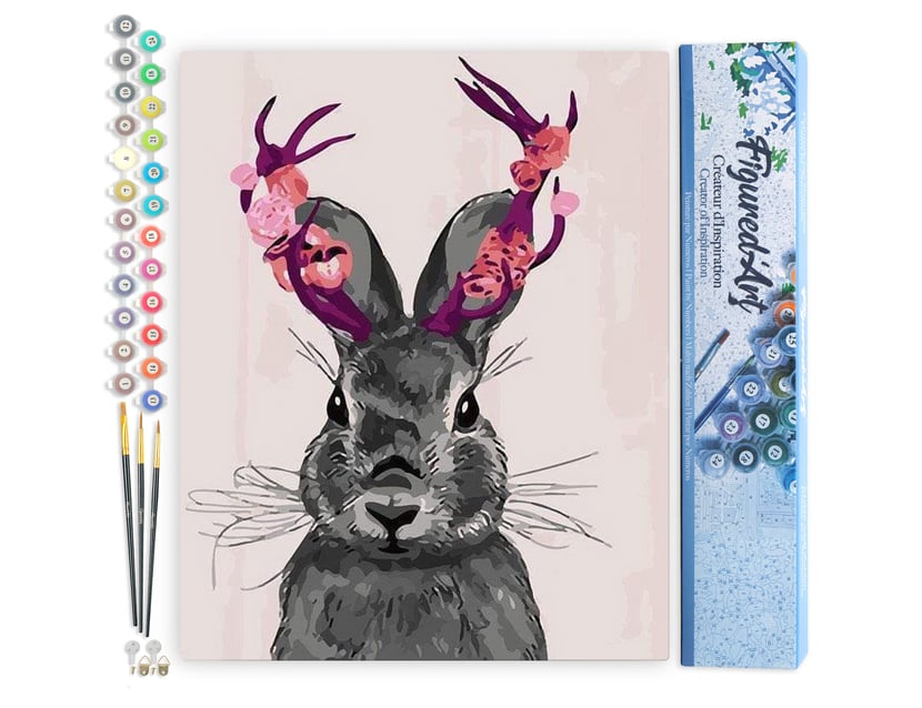Peinture par Numéro Figured'Art - Joli Lapin - Kit de Loisir Créatif DIY Numéro d'Art Complet - 40x50cm sans châssis en bois