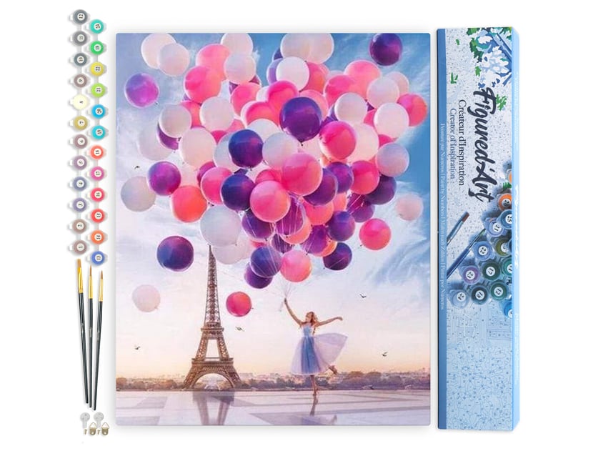 Peinture par Numéro Figured'Art - Lâcher de Ballons à Paris - Kit de Loisir Créatif DIY Numéro d'Art Complet - 40x50cm sans châssis en bois