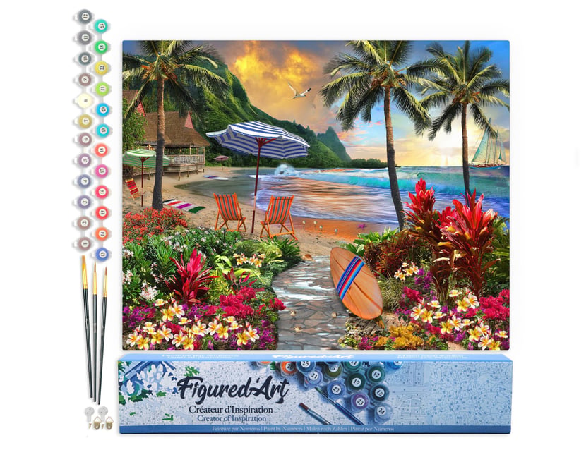 Peinture par Numéro Figured'Art - Sous les cocotiers - Kit de Loisir Créatif DIY Numéro d'Art Complet - 40x50cm sans châssis en bois