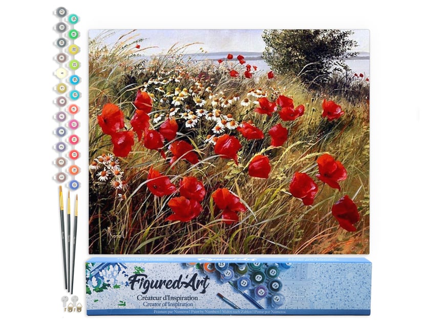 Peinture par Numéro Figured'Art - Fleurs champêtres - Kit de Loisir Créatif DIY Numéro d'Art Complet - 40x50cm sans châssis en bois