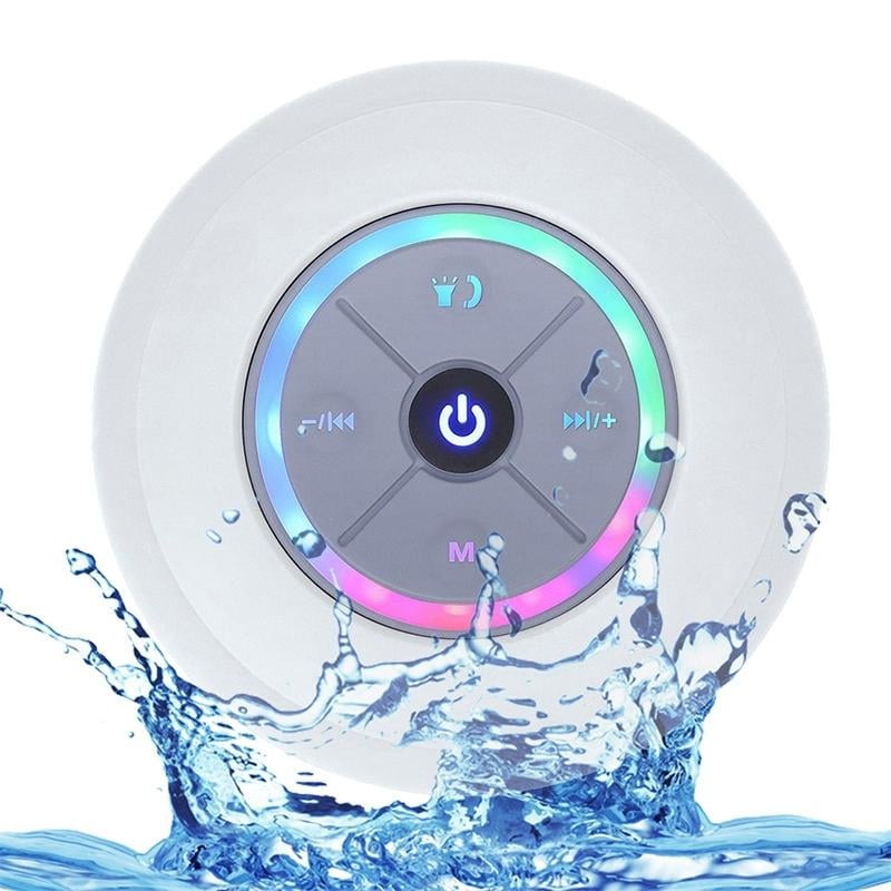 Enceinte Bluetooth Waterproof Mini Avec Lumière LED Radio FM Subwoofer Carte TF Ventouse Blanc YONIS