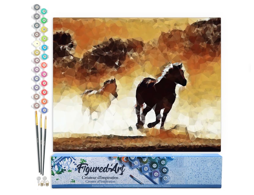 Peinture par Numéro Figured'Art - Chevaux en action - Kit de Loisir Créatif DIY Numéro d'Art Complet - 40x50cm sans châssis en bois