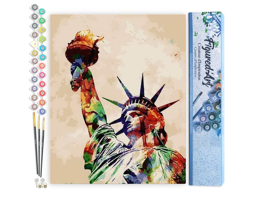 Peinture par Numéro Figured'Art - Statue de la Liberté - Kit de Loisir Créatif DIY Numéro d'Art Complet - 40x50cm sans châssis en bois