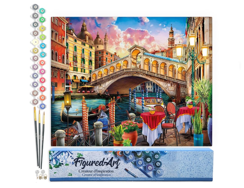 Peinture par Numéro Figured'Art - Pont du rialto - Kit de Loisir Créatif DIY Numéro d'Art Complet - 40x50cm sans châssis en bois