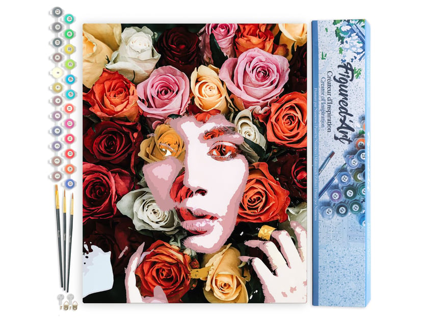 Peinture par Numéro Figured'Art - Visage de roses - Kit de Loisir Créatif DIY Numéro d'Art Complet - 40x50cm sans châssis en bois