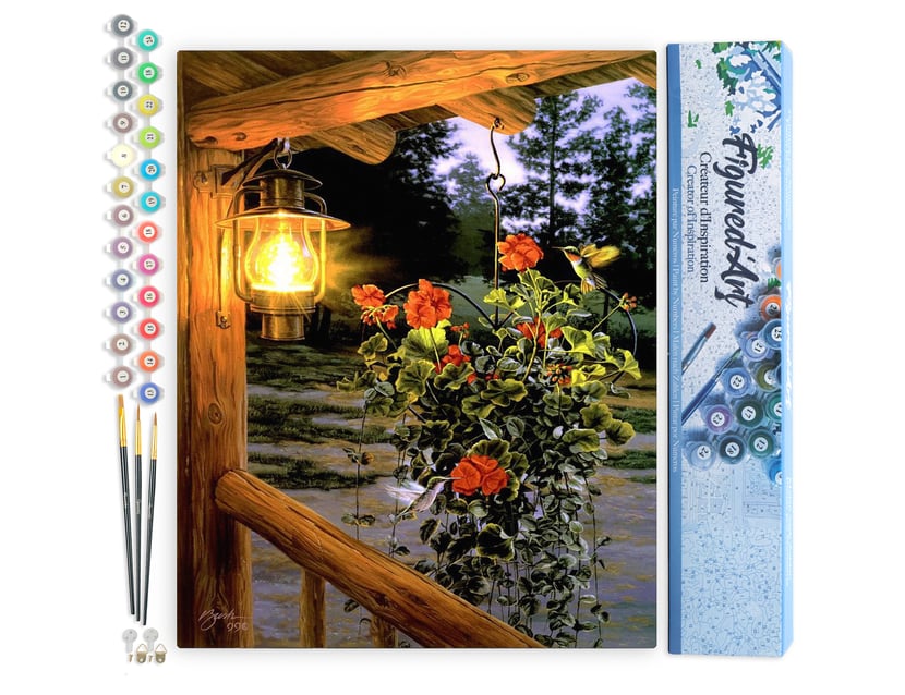 Peinture par Numéro Figured'Art - Lanterne sous le porche - Kit de Loisir Créatif DIY Numéro d'Art Complet - 40x50cm sans châssis en bois