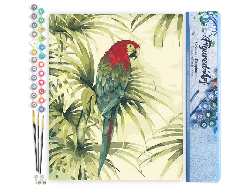 Peinture par Numéro Figured'Art - Perroquet et Plante verte - Kit de Loisir Créatif DIY Numéro d'Art Complet - 40x50cm sans châssis en bois