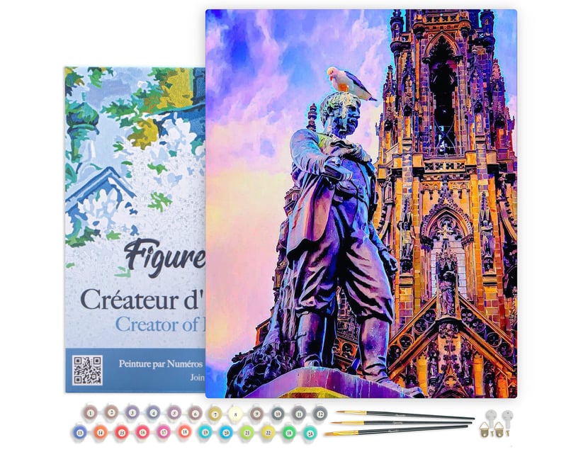Peinture par Numéro Figured'Art avec Cadre - Statue Edinburgh - Kit de Loisir Créatif DIY Numéro d'Art Complet - 40x50cm toile tendue sur châssis