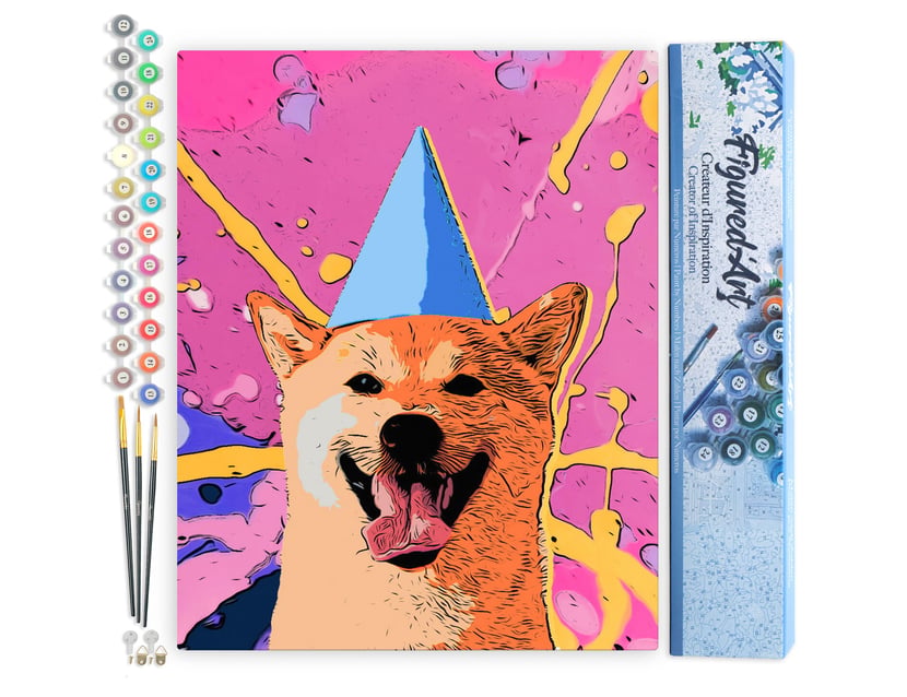 Peinture par Numéro Figured'Art - Chien souriant pop art - Kit de Loisir Créatif DIY Numéro d'Art Complet - 40x50cm sans châssis en bois