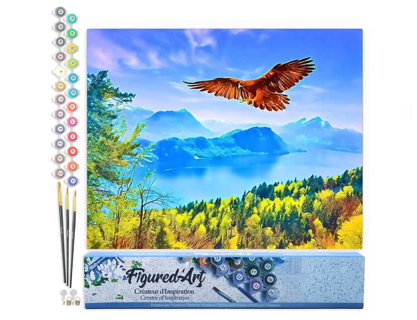 Peinture par Numéro Figured'Art - Aigle et Paysage de Suisse - Kit de Loisir Créatif DIY Numéro d'Art Complet - 40x50cm sans châssis en bois